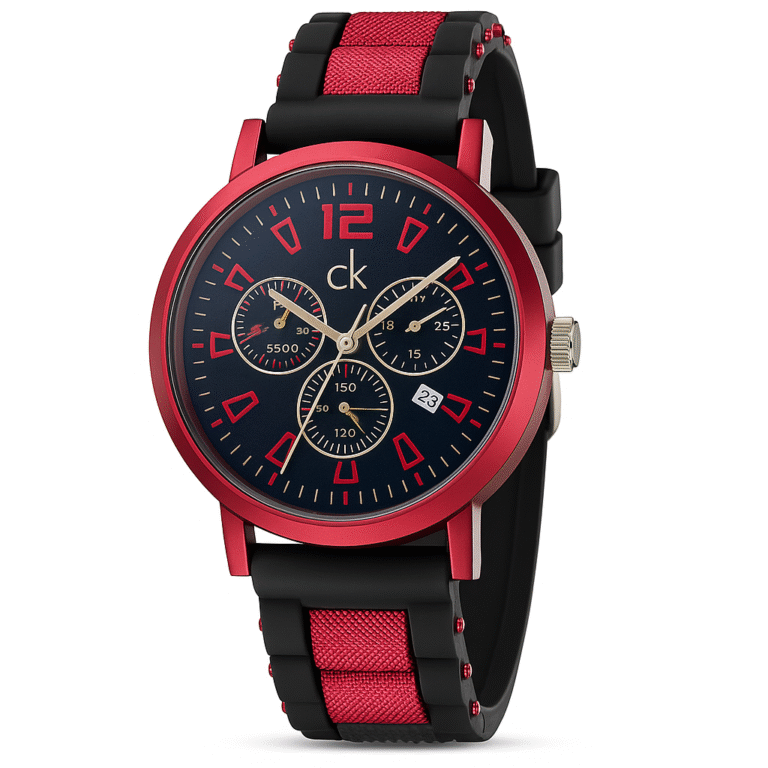 Calvin Klein Men’s Chronograph Watch – Red Case & Black-Red Strap
